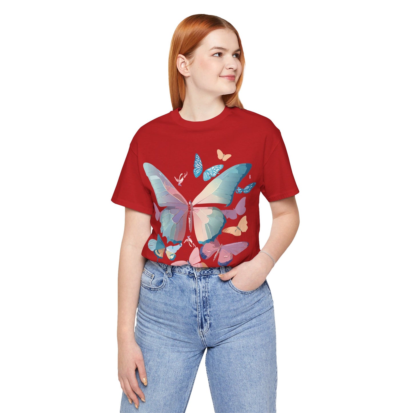 Natural Cotton Tee Shirt with Butterfly