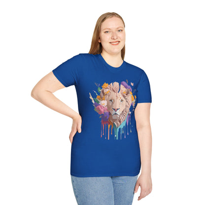 Unisex Lion Shirt Floral Lion Tee Softstyle 64000 Gildan Cotton Tee