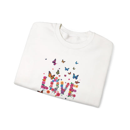 Unisex Floral Love Butterfly Sweatshirt 50 50 Cotton Poly Valentines Day