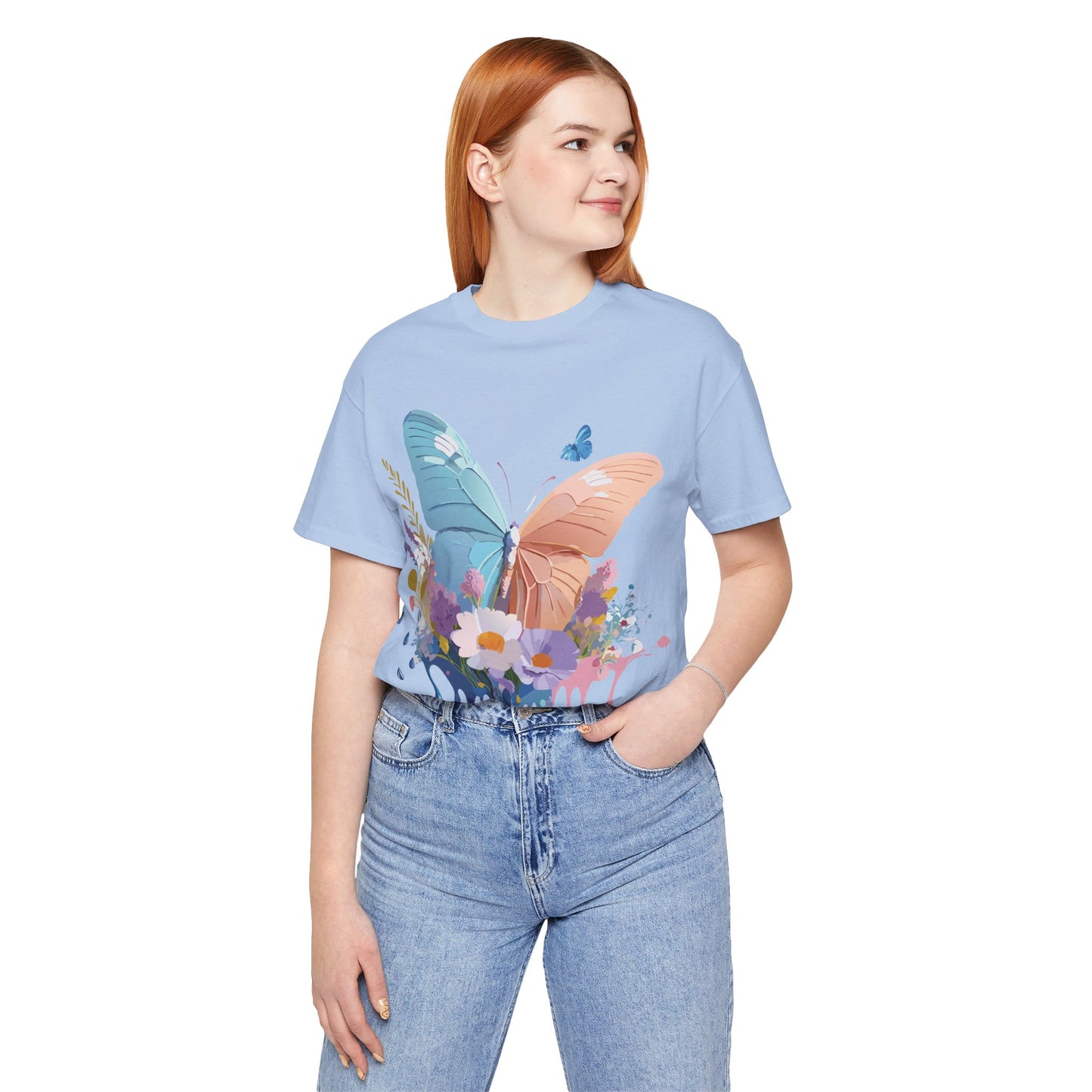 Natural Cotton Tee Shirt with Butterfly