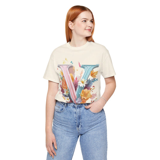 Natural Cotton Tee Shirt - Letters Collection - V Printify