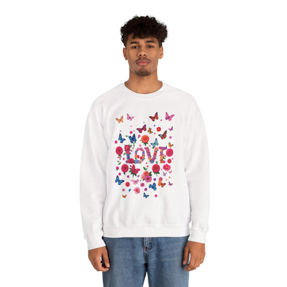 Unisex Floral Love Butterfly Sweatshirt Fifty Fifty Cotton Poly Valentine Day