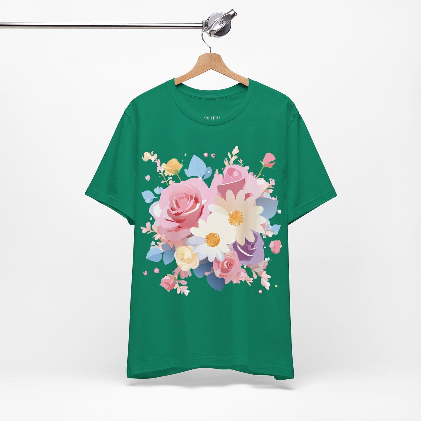 Natural Cotton Tee Shirt with Flowers