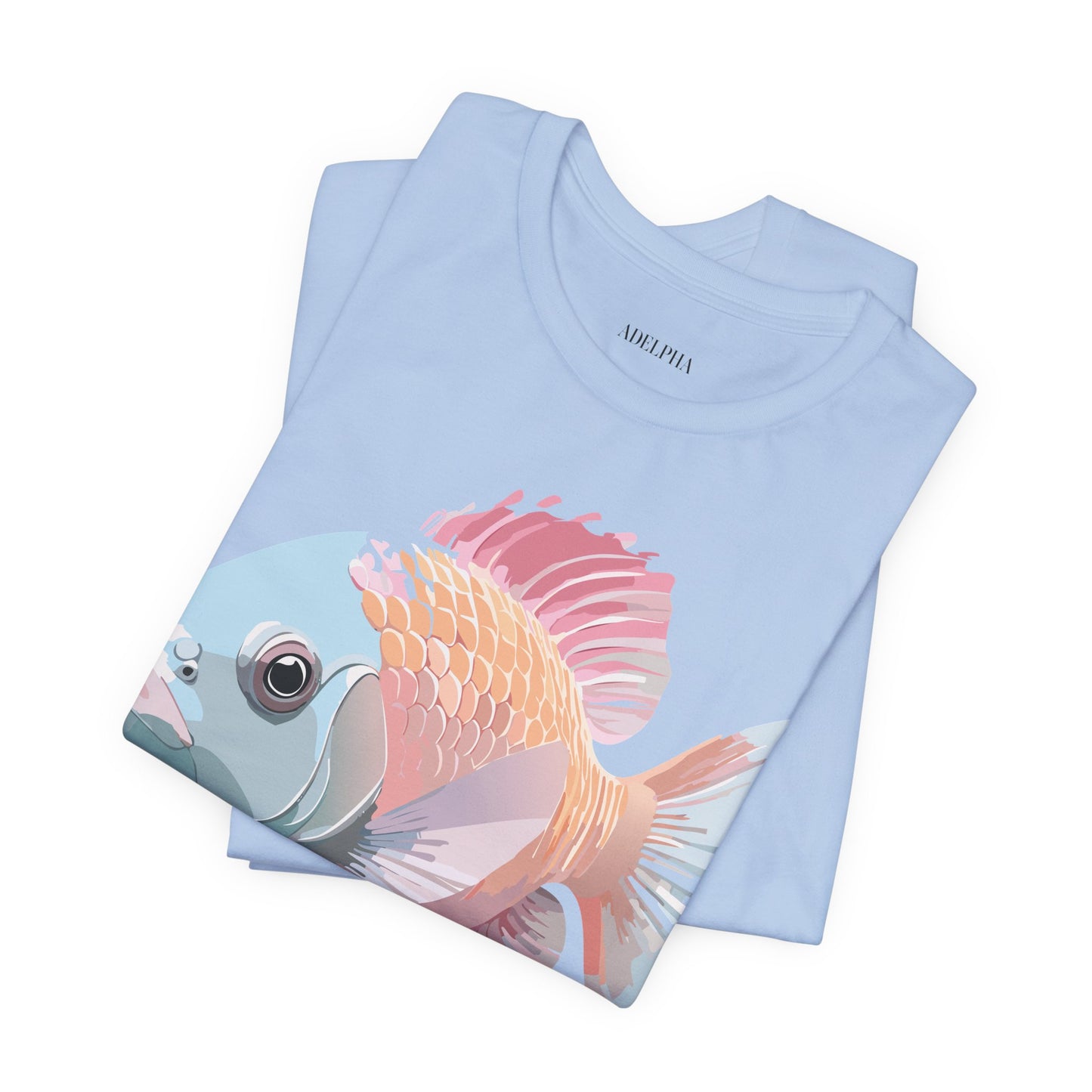 Natural Cotton Tee Shirt with Fish