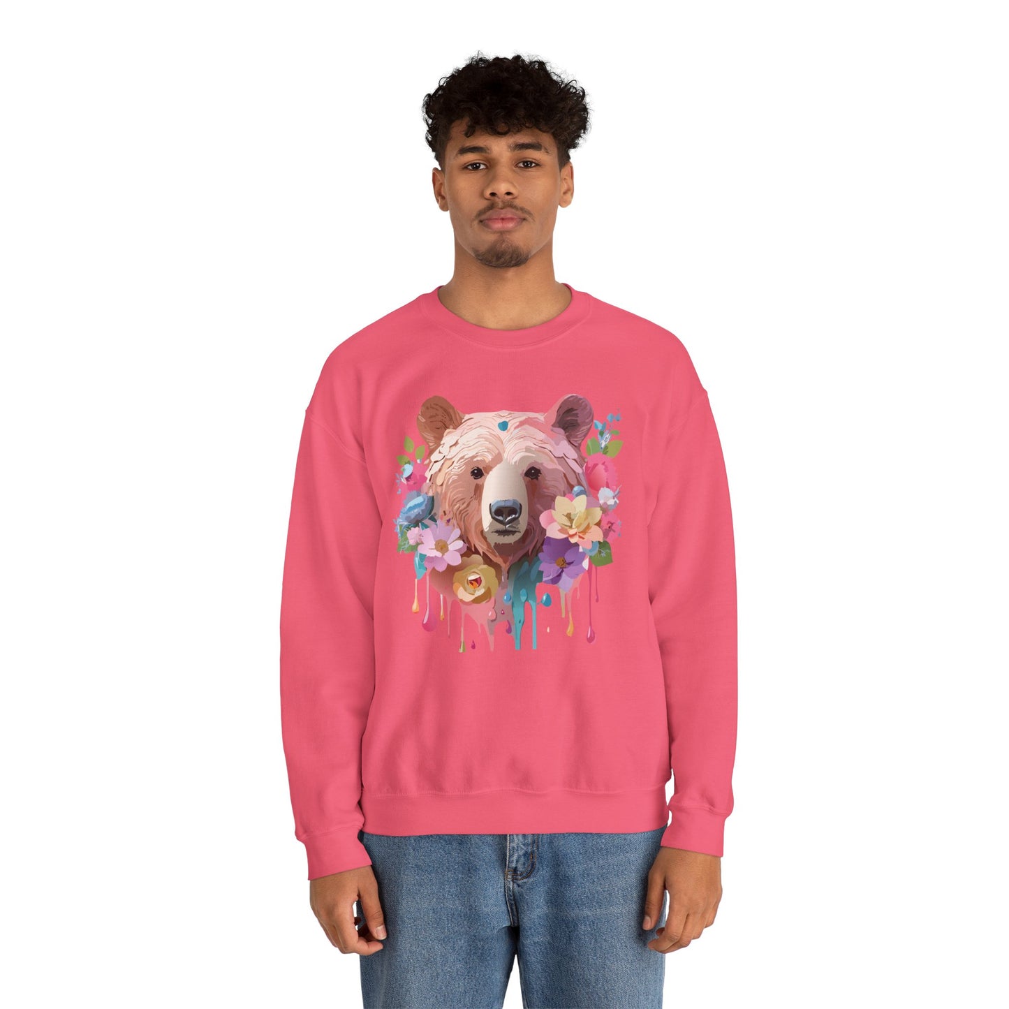 Unisex Floral Bear Sweatshirt, Animals Sweatshirt, Floral Sweatshirt, Art Design Sweatshirt