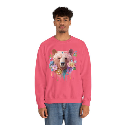 Unisex Floral Bear Sweatshirt Art Design Animals Print Gildan 18000