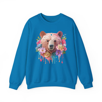 Unisex Floral Bear Sweatshirt Art Design Animals Print Gildan 18000