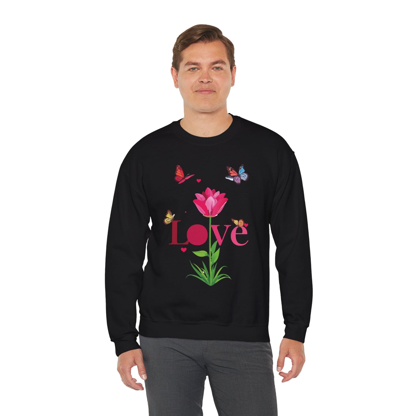 Unisex Floral Love Sweatshirt Floral Butterfly Design Cotton Poly Valentines Day