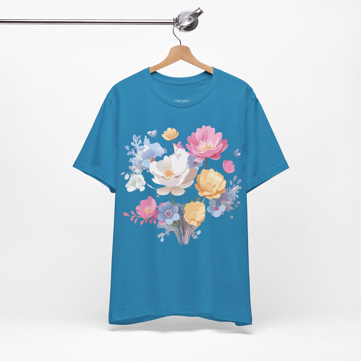 Natural Cotton Tee Shirt with Flowers