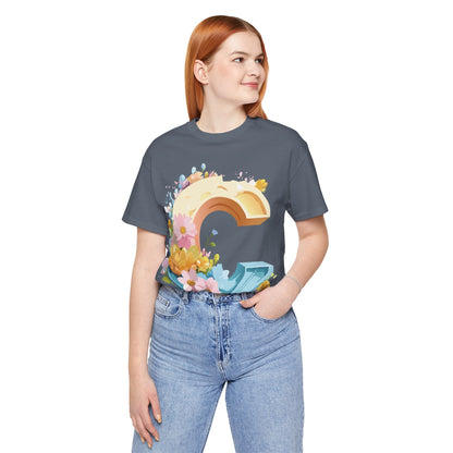 Natural Cotton Tee Shirt - Letters Collection - C Printify