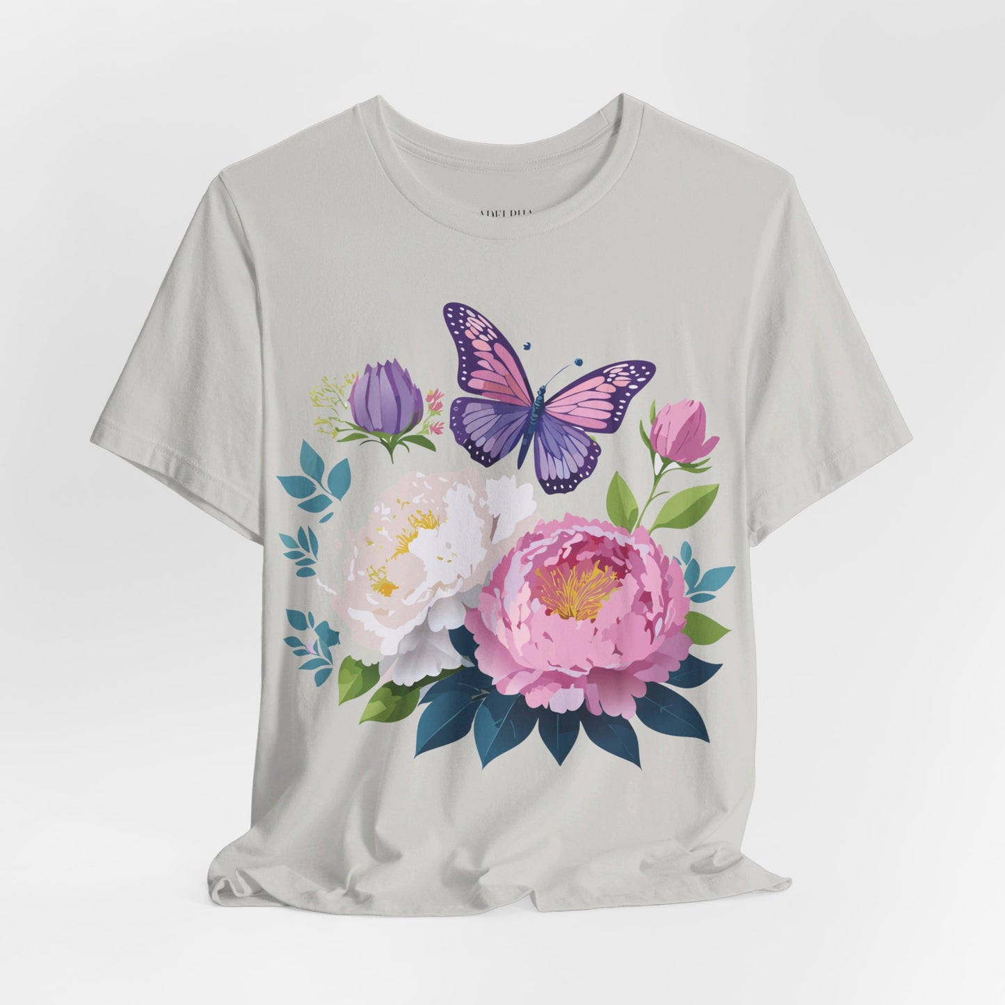 Natural Cotton Tee Shirt with Flowers