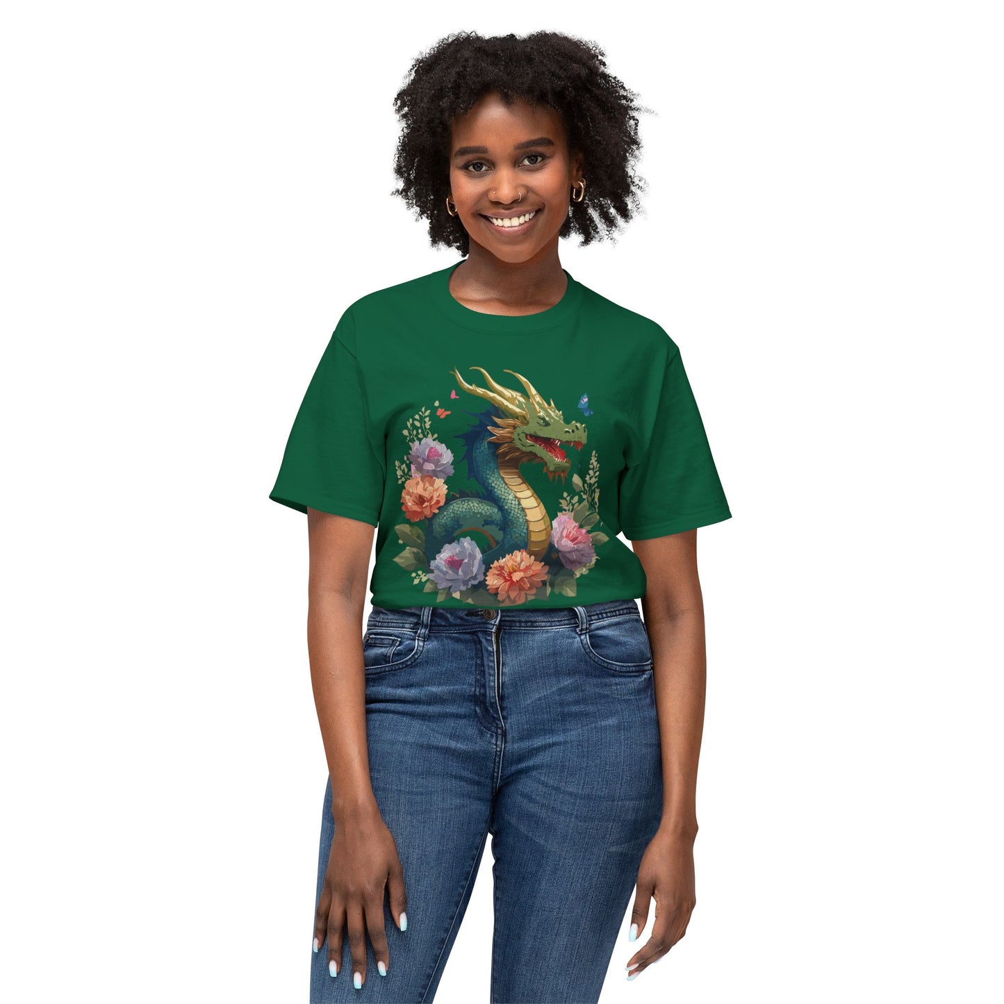 Dragon T-Shirt, Vintage Dragon Tee, Floral Tees, Dragon Art Design Shirt, Tee Shirt with Dragon 1