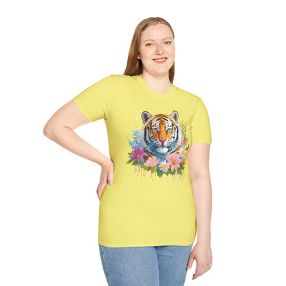 Tiger Print Unisex Softstyle T Shirt 100 Percent Ring Spun Cotton Tee