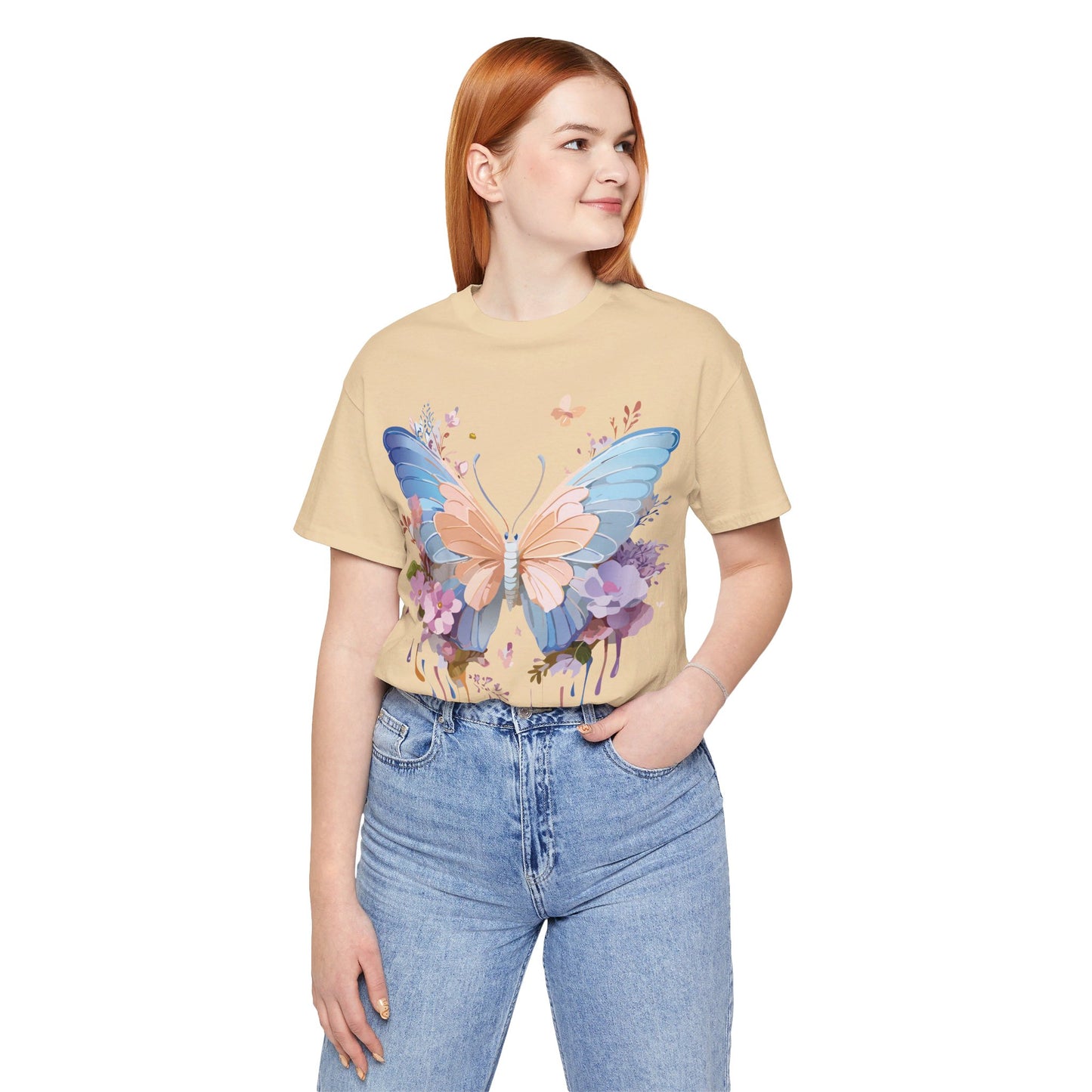 Natural Cotton Tee Shirt with Butterfly