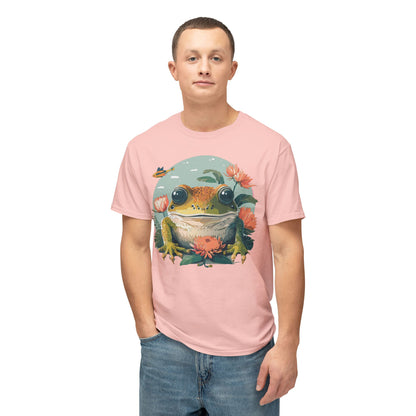 Vintage Frog Art T Shirt With Floral Full Color Print Unisex Tee