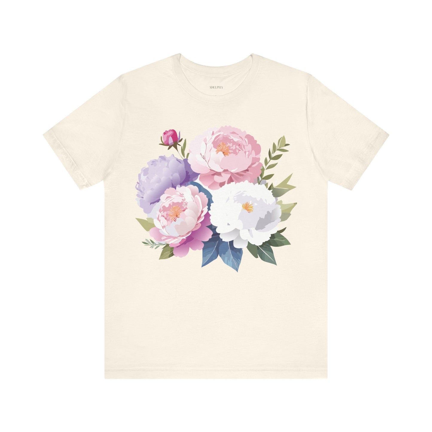 Natural Cotton Tee Shirt with Flowers