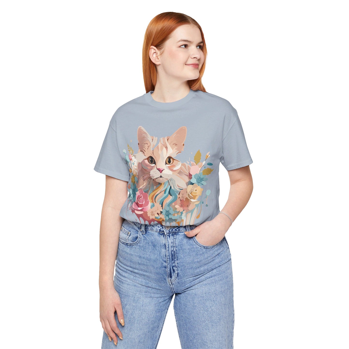 Natural Cotton Tee Shirt with Cat