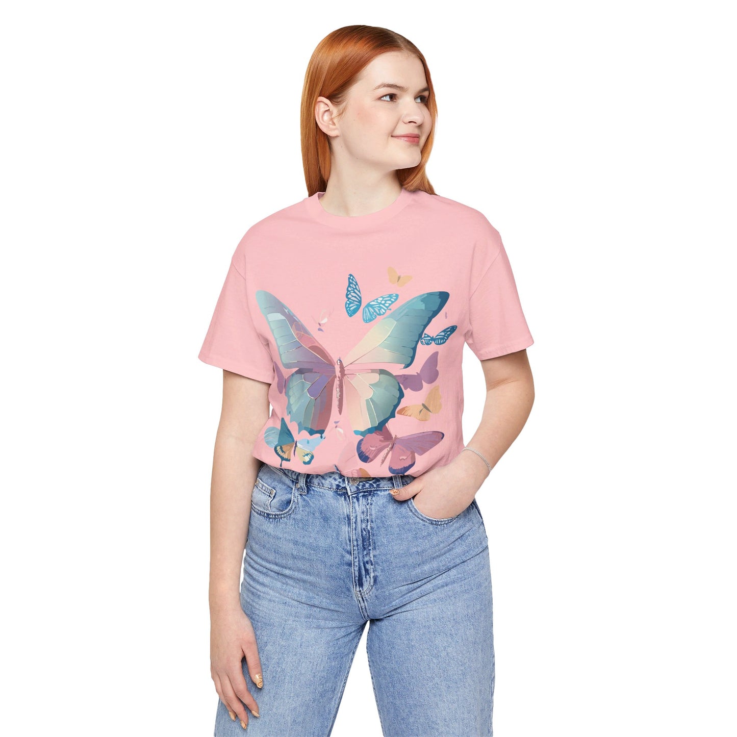 Natural Cotton Tee Shirt with Butterfly