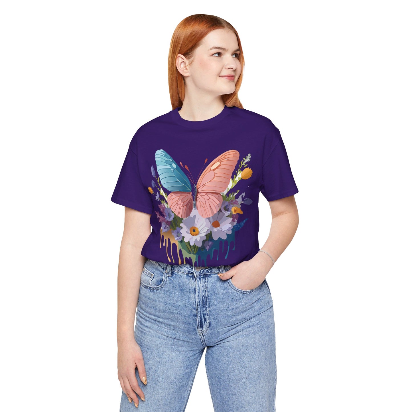 Natural Cotton Tee Shirt with Butterfly