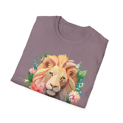 Gildan Unisex Lion Shirt Floral Lion Tee Animal Print Softstyle Tee