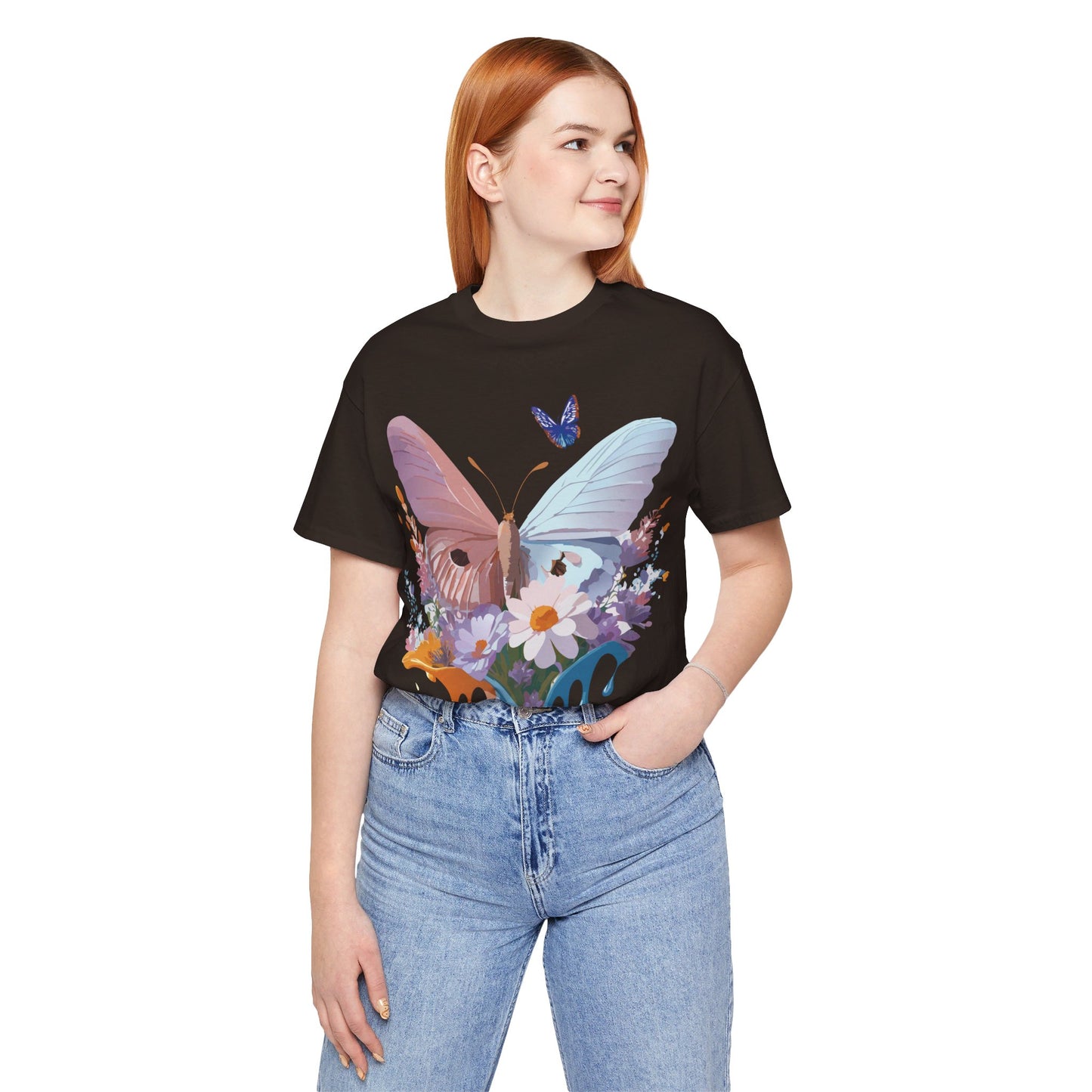 Natural Cotton Tee Shirt with Butterfly