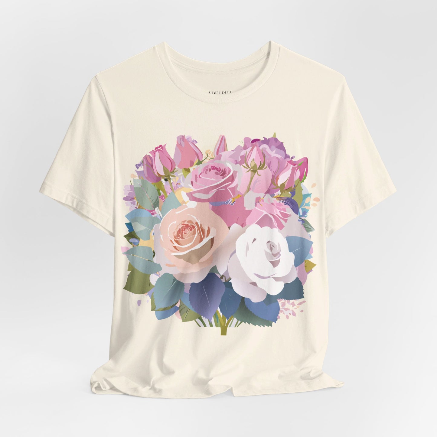 Natural Cotton Tee Shirt with Flowers