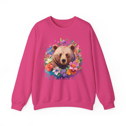 Unisex Floral Bear Sweatshirt Art Design Animals Print Sweatshirt Collection