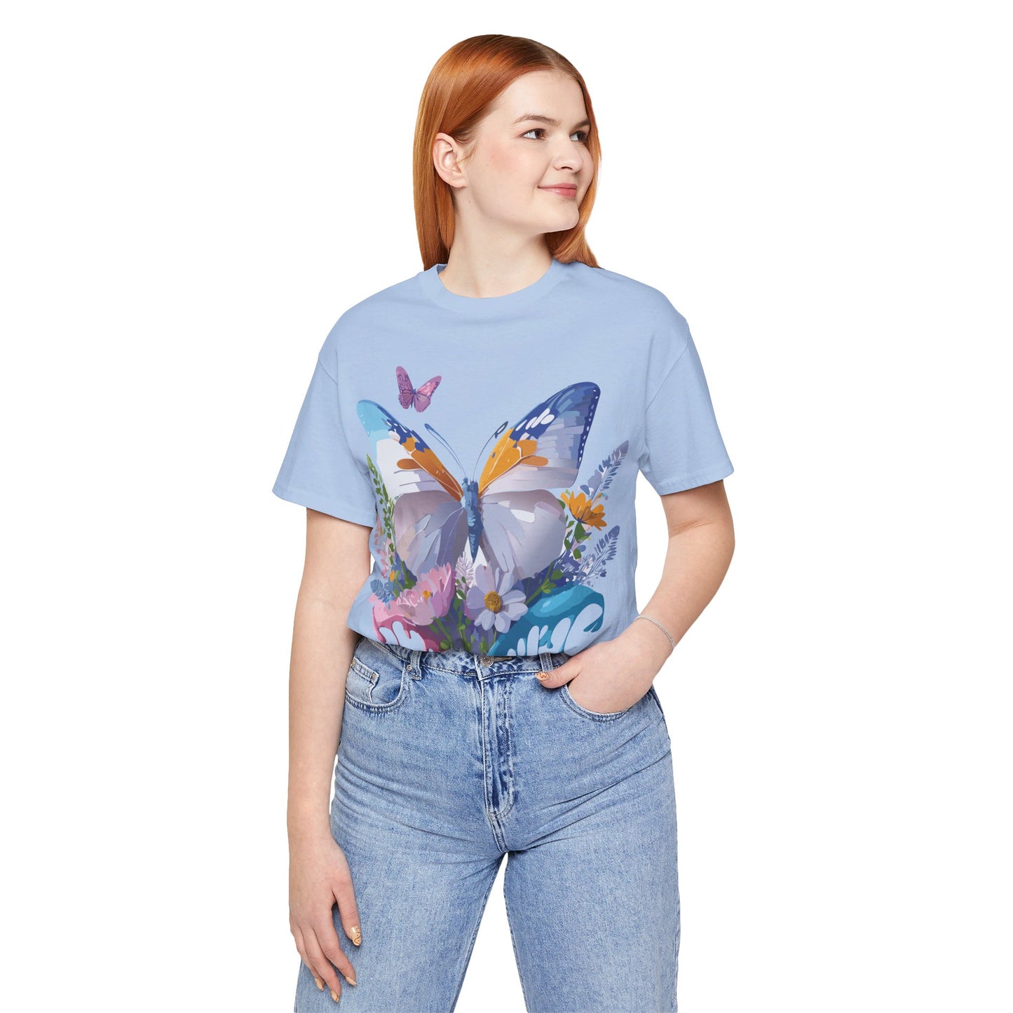 Natural Cotton Tee Shirt with Butterfly