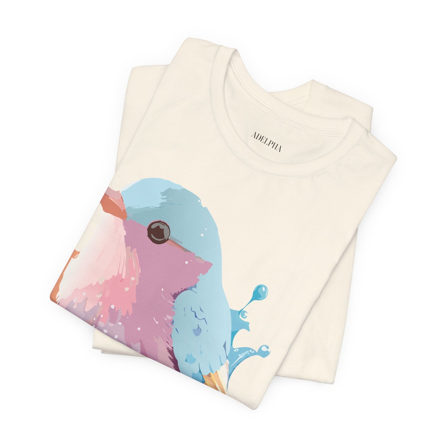 Natural Cotton Tee Shirt with Bird