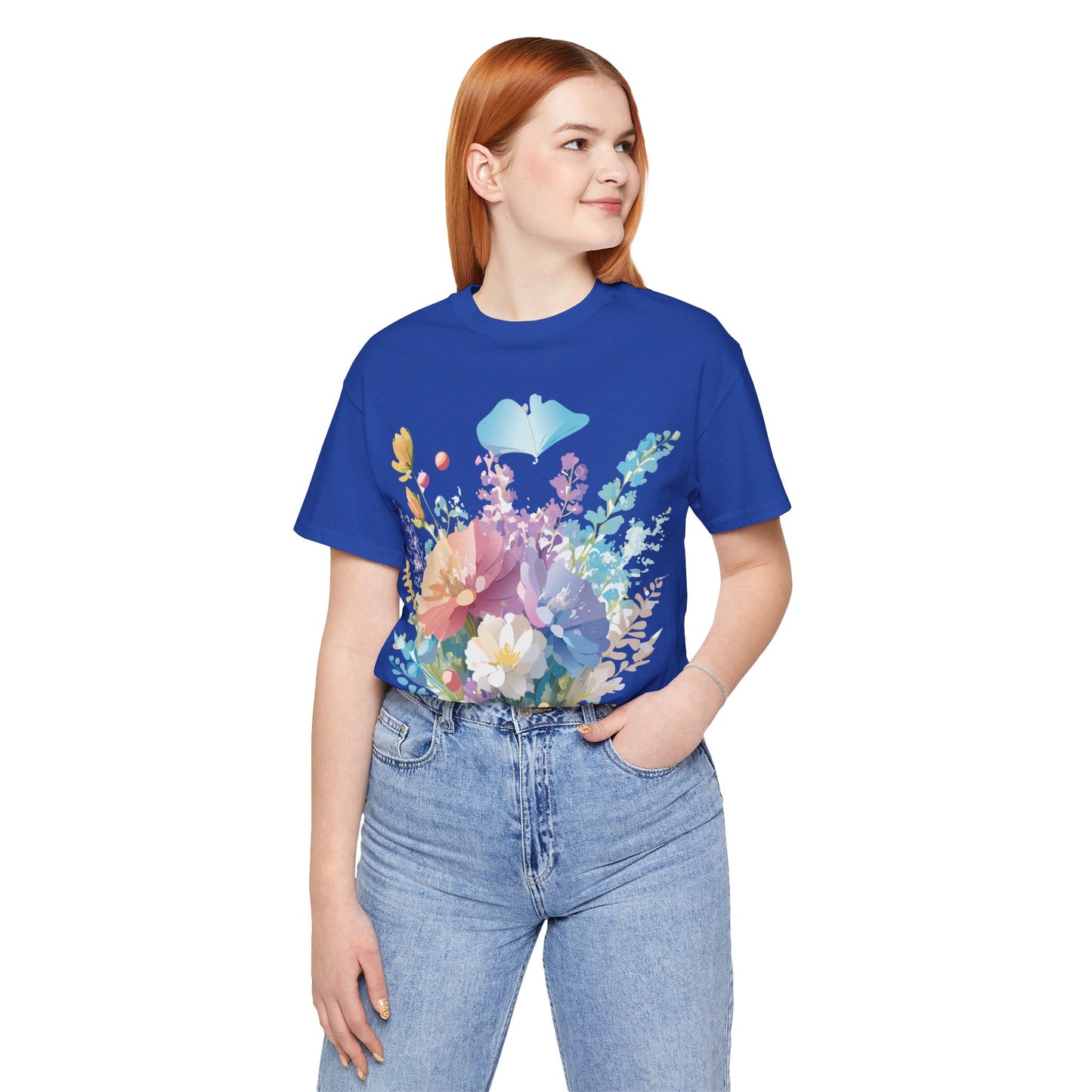 Natural Cotton Tee Shirt with Flowers