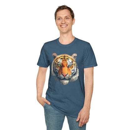Tiger Print T Shirt Unisex Animal Tee 100 Percent Cotton Softstyle Gildan 64000