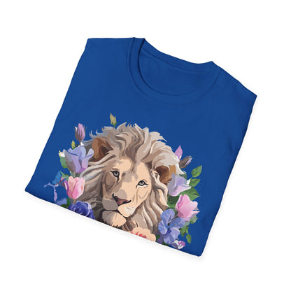 Unisex Floral Lion Tee Shirt Softstyle Gildan 64000 100 Percent Cotton
