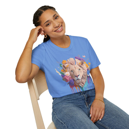 Unisex Lion Shirt Floral Lion Tee Softstyle 64000 Gildan Cotton Tee