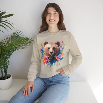 Unisex Floral Bear Sweatshirt, Animals Sweatshirt, Floral Sweatshirt, Art Design Sweatshirt