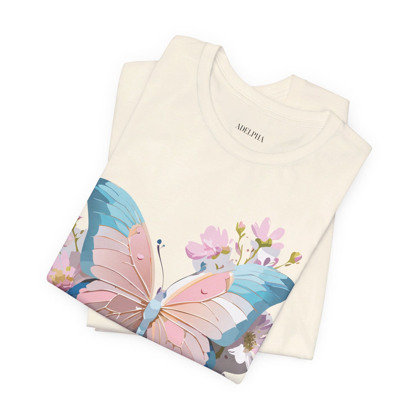 Natural Cotton Tee Shirt with Butterfly