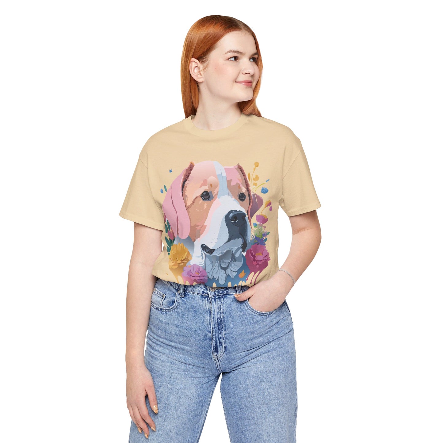 Natural Cotton Tee Shirt with Dog