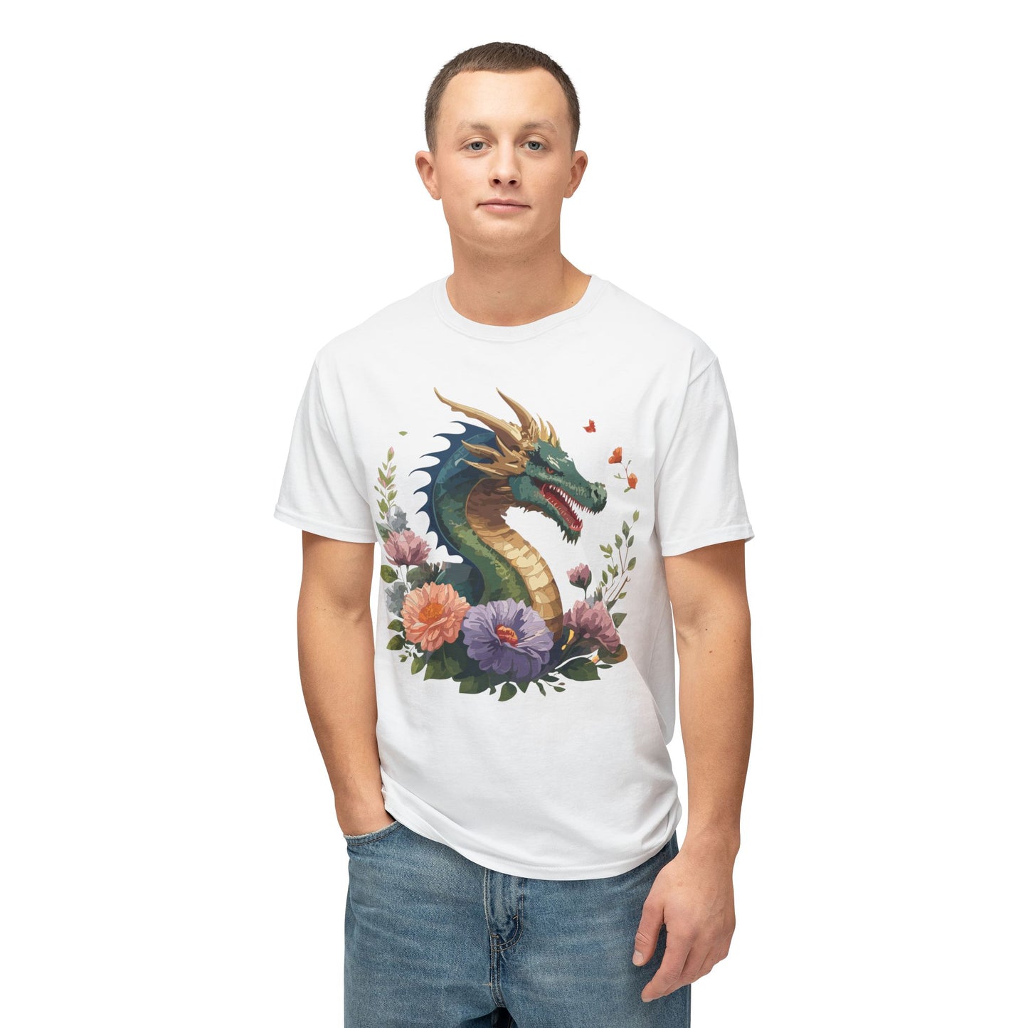 Dragon T-Shirt, Vintage Dragon Tee, Floral Tees, Dragon Art Design Shirt, Tee Shirt with Dragon 4