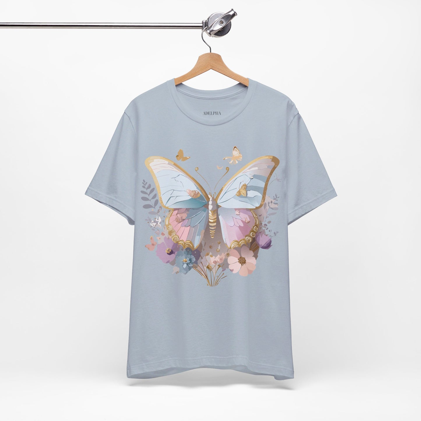 Natural Cotton Tee Shirt with Butterfly