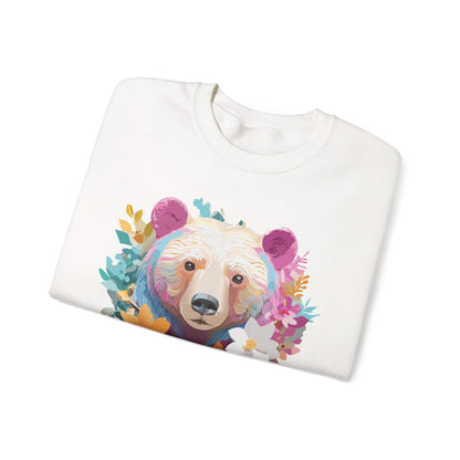 Unisex Floral Bear Sweatshirt With Art Design Gildan 18000 Crewneck