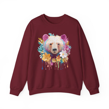 Unisex Floral Bear Sweatshirt With Art Design Gildan 18000 Crewneck