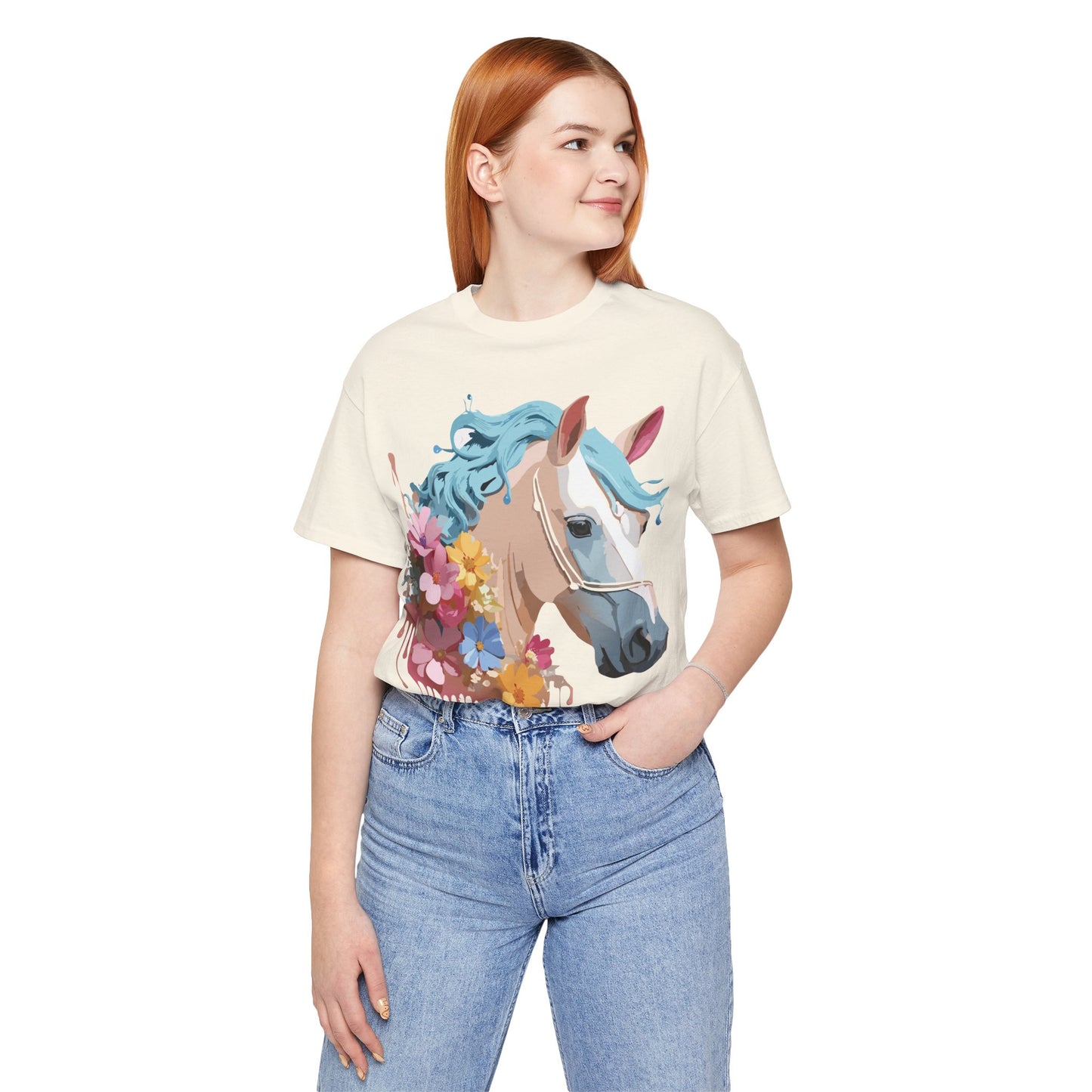 Natural Cotton Tee Shirt with Horse