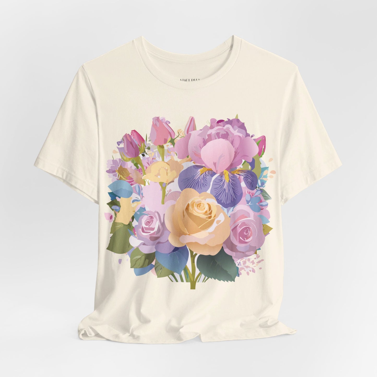 Natural Cotton Tee Shirt with Flowers