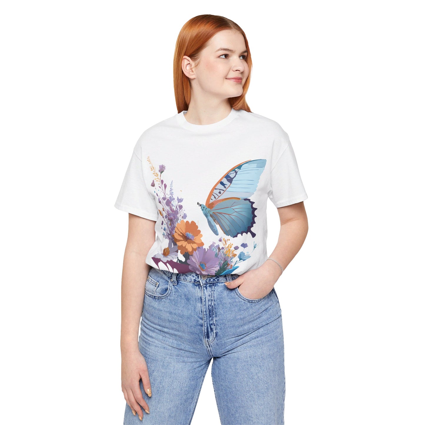 Natural Cotton Tee Shirt with Butterfly