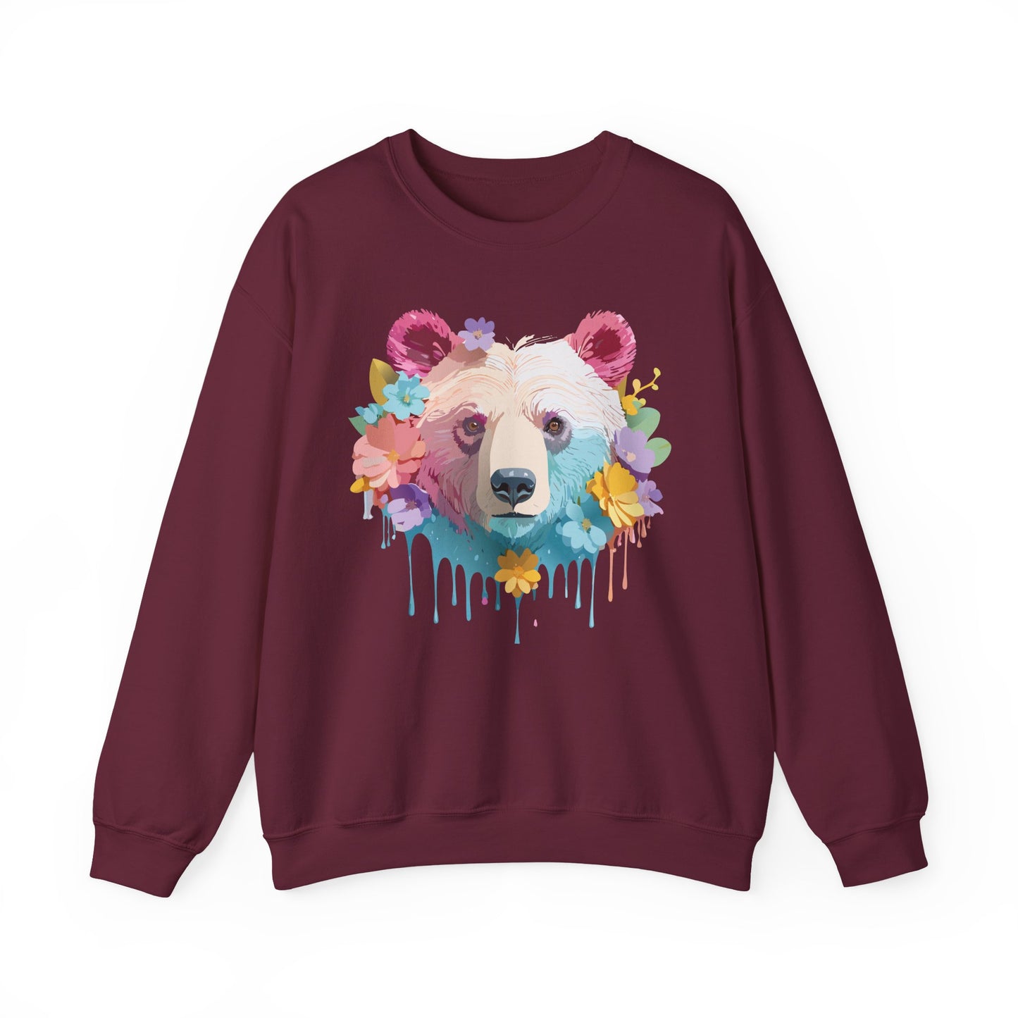 Unisex Floral Bear Sweatshirt, Animals Sweatshirt, Floral Sweatshirt, Art Design Sweatshirt