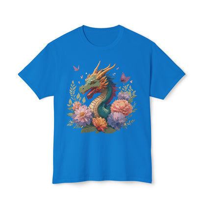 Dragon Art Tee Unisex Vintage Floral Tee Full Color Print HD Cotton