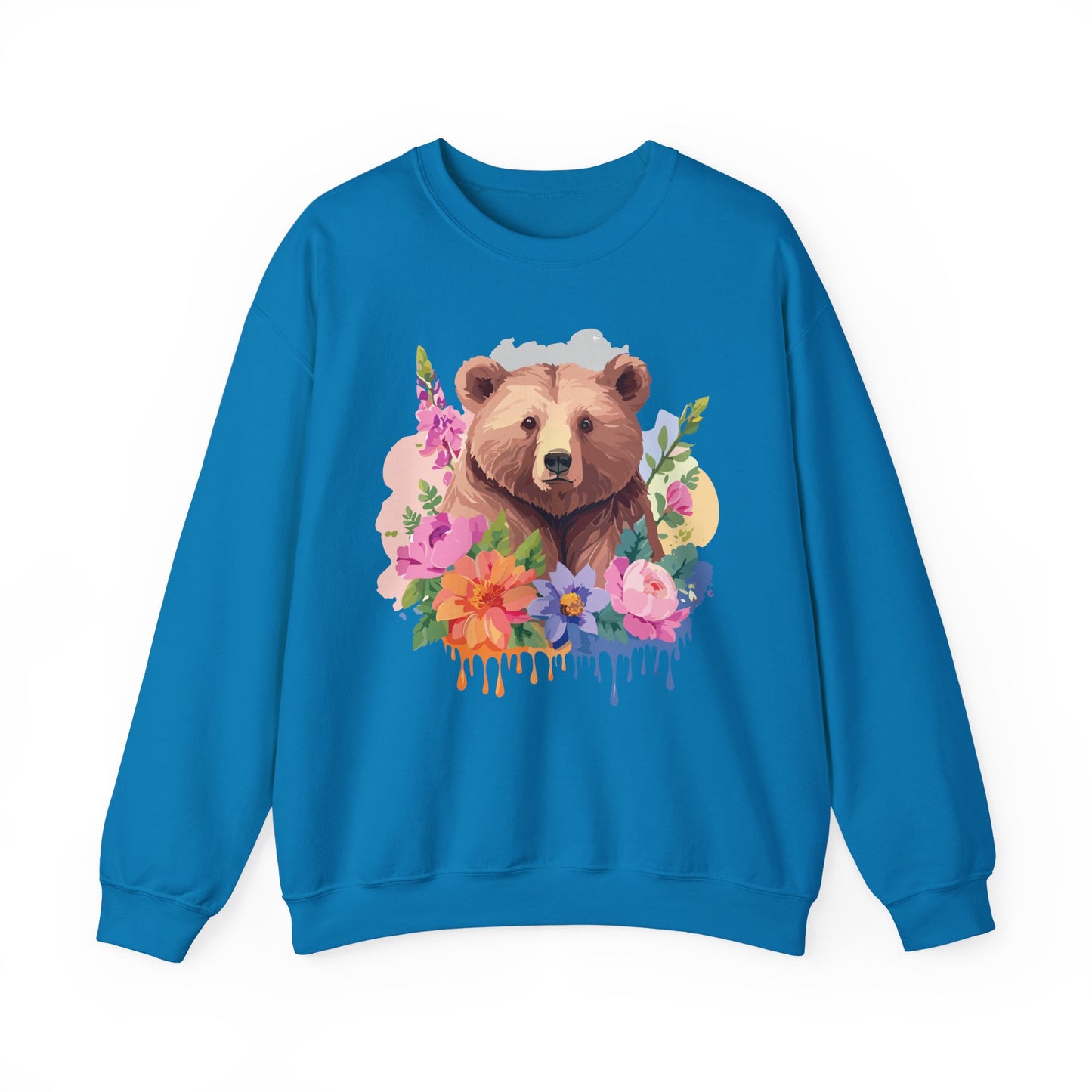 Unisex Floral Bear Sweatshirt, Animals Sweatshirt, Floral Sweatshirt, Art Design Sweatshirt