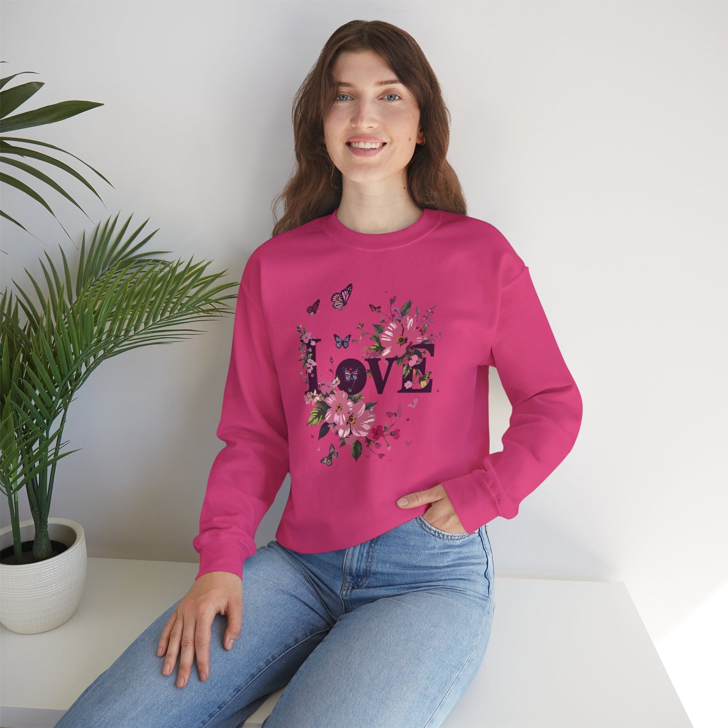 Unisex Floral Love Sweatshirt Fifty Fifty Cotton Poly Valentines Day Gift