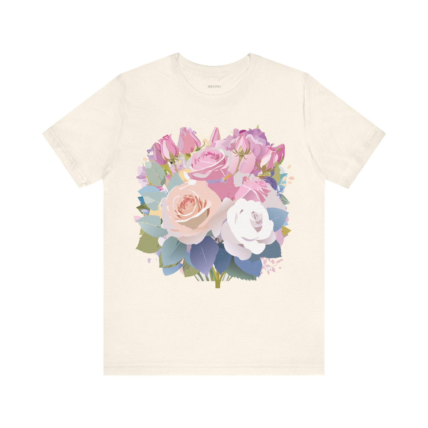 Natural Cotton Tee Shirt with Flowers