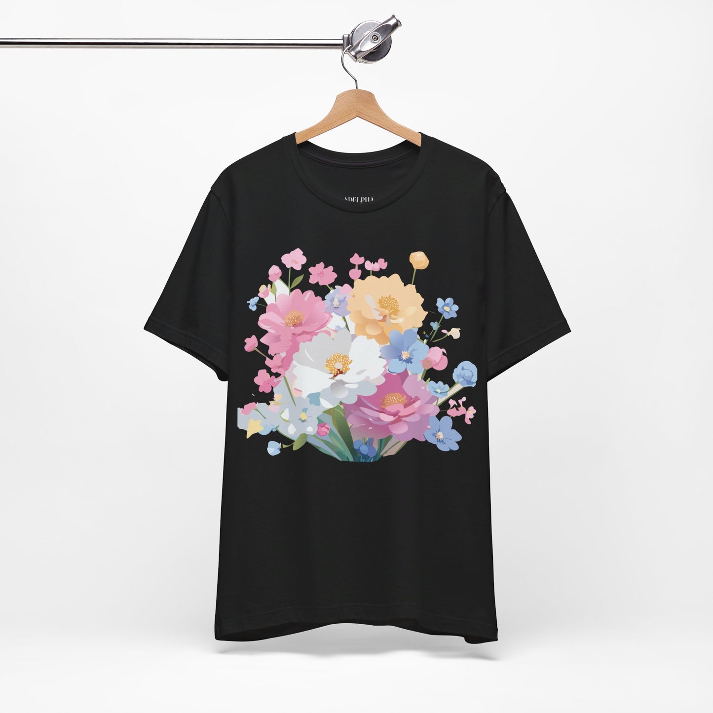 Natural Cotton Tee Shirt with Flowers