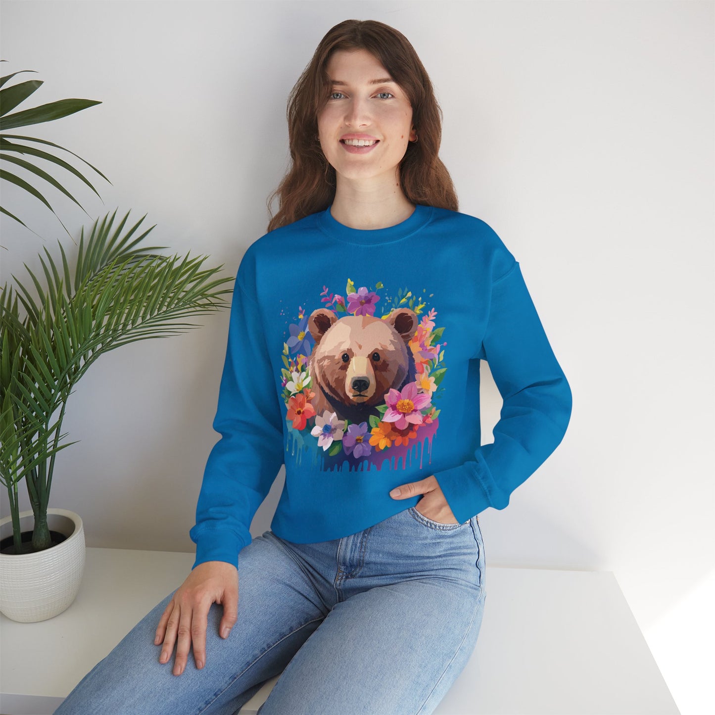 Unisex Floral Bear Sweatshirt, Animals Sweatshirt, Floral Sweatshirt, Art Design Sweatshirt